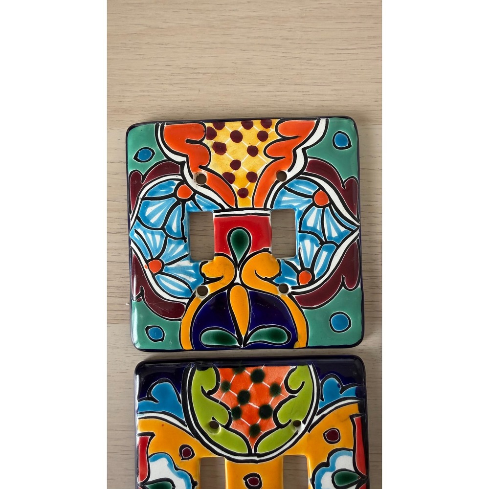 Talavera Mexican Pottery 3pc Set Double Toggle Switch and Outlet Covers Floral - Picture 2 of 4